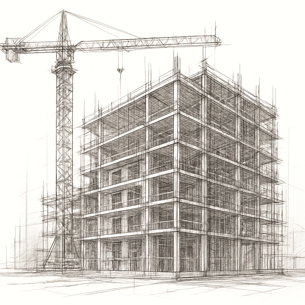 Șantier de construcții cu macara turn al Gamimar Construct